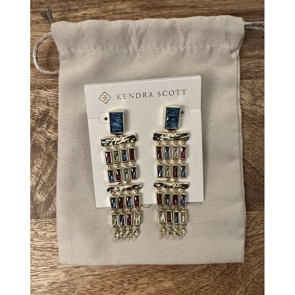 Kendra Scott Jack‎ Statement Earrings In Gold MultiColor Jeweltone Crystal Drop
